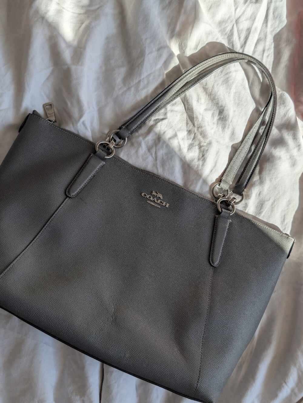 Coach Ava Vintage Gray Leather Shoulder Tote with Silver Hardware